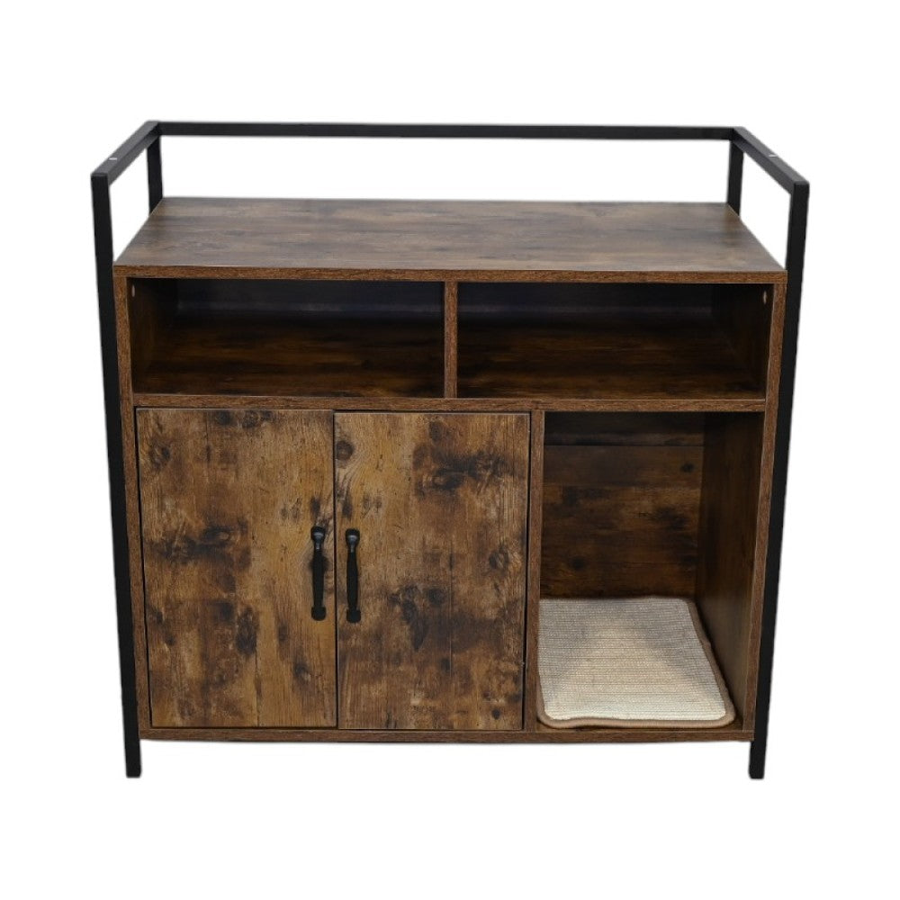 Modern Wooden Cat House with Scratching Pad , Cat Litter Box Enclosure, Spacious Hidden Cat Litter Box -33.46" x 21.06" x 21" , 45.87 lbs