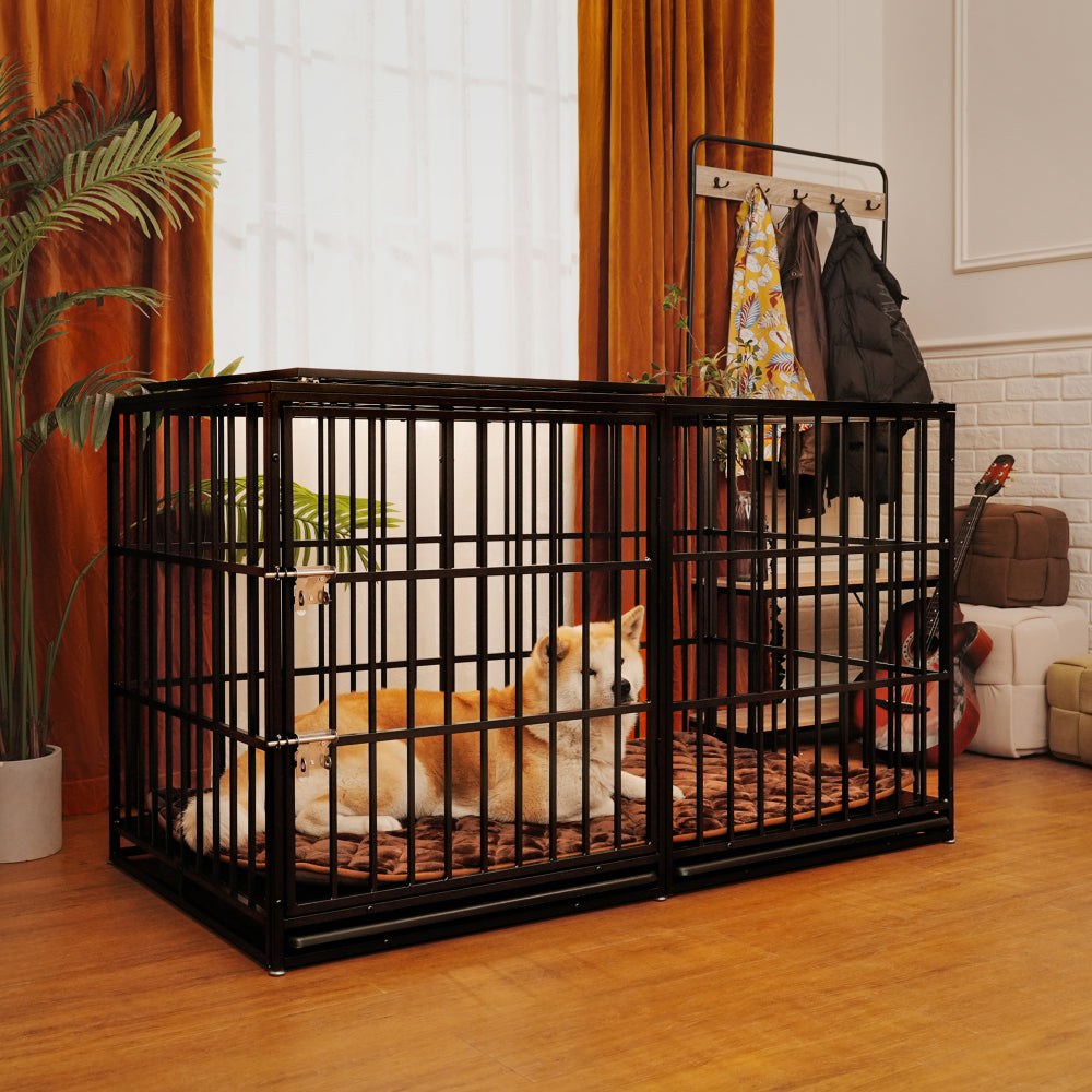 52" Heavy Duty Dog Crate Large Dog cage Strong Metal Dog Kennels and Crates for Large Dogs with 4 Lockable Wheels