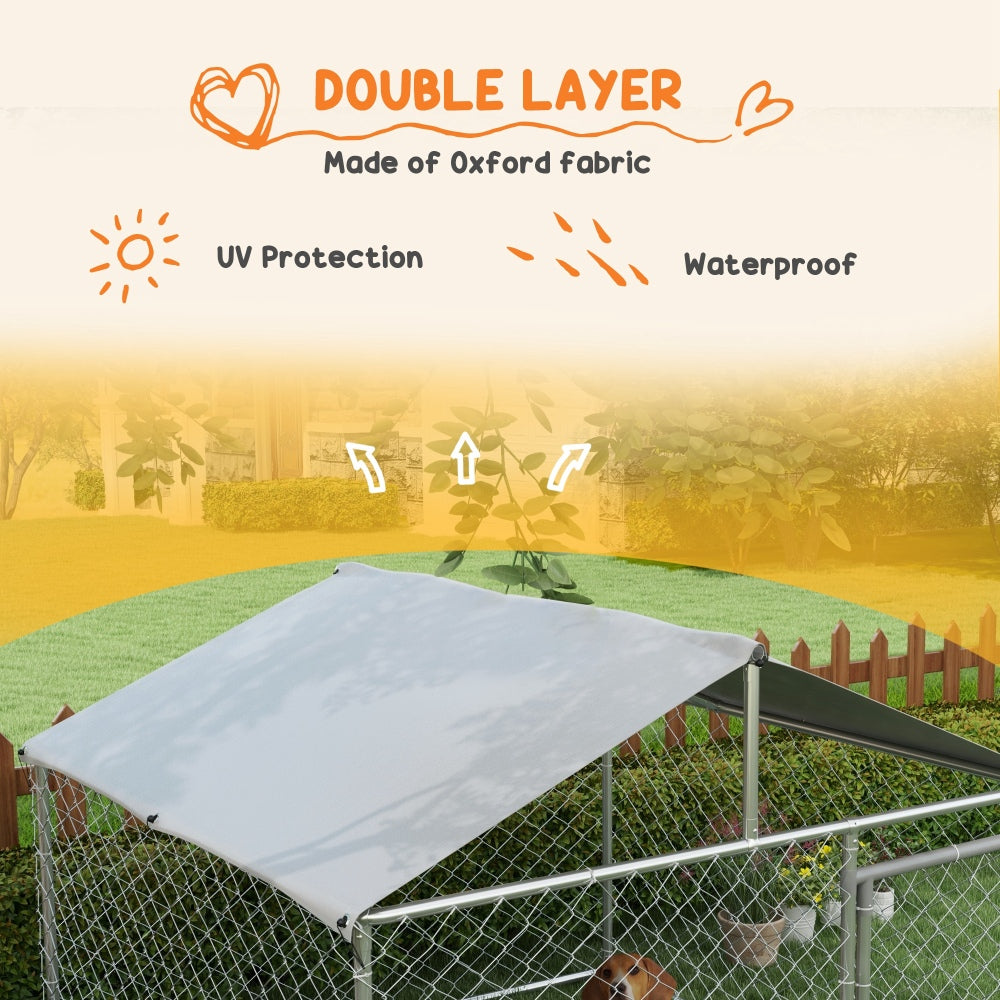 PawHut Large Dog Kennel Outside, Heavy Duty Dog Cage with Waterproof Cover, Outdoor Fence Dog Run with Galvanized Chain Link, Secure Lock, 6.6' x 6.6' x 4.9'