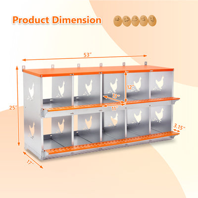 10-Bay Metal Nest Box-Wall Mount for Hens/Ducks, Easy Egg Collection & Assembly, Vented Galvanized Steel Coop Equipment Orange