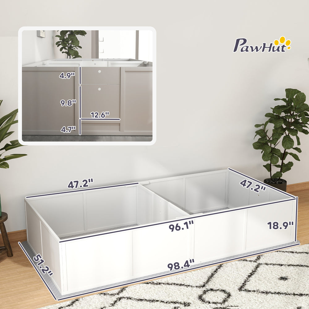 PawHut Whelping Box for Dogs and Puppies, Dog Whelping Box with Washable Waterproof Pee Pad & Adjustable Door for Large, Medium and Small Dogs, White, 96" x 47" x 19"