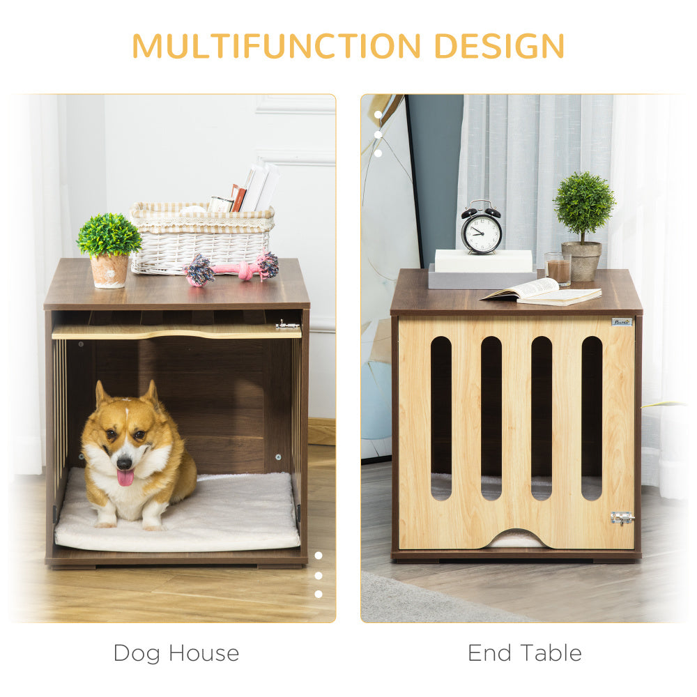 PawHut Furniture Style Dog Crate End Table with Removable Door Panel, Dog Crate Bed with Foam Cushion, Safety Lock, Indoor Use, for Small & Medium Dogs, Brown
