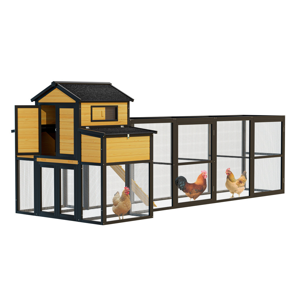 150" Black Large Wooden Chicken Coop Outdoor Hen House with Run and Nesting Boxes, Pull-Out Tray, Sliding Door, Predator-Proof Wire Mesh for 4-6 Chicken