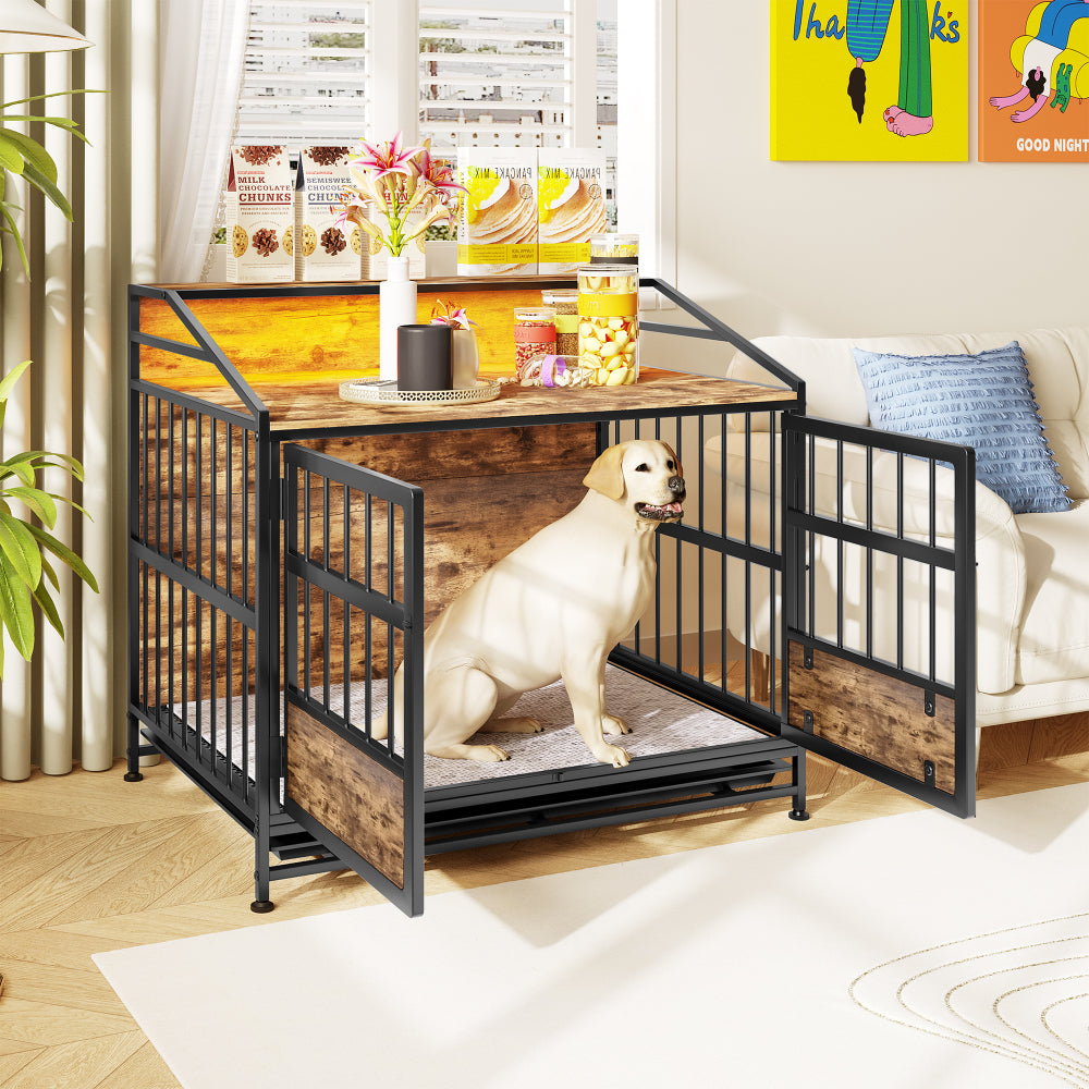 Multi-function Furniture Style Dog Crates with Storage, Dog Crate Furniture Large Wooden Dog Kennel with Double Doors, for Large/Medium Dog Indoor, Brown