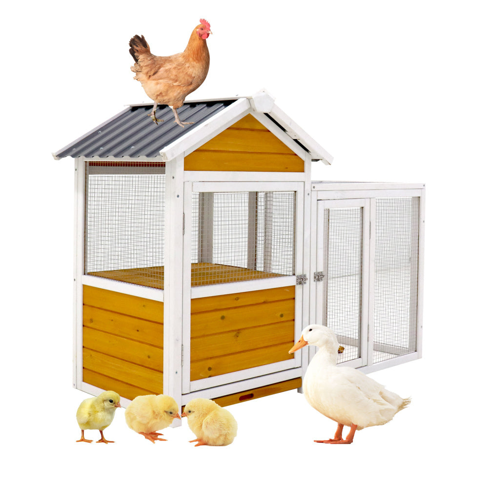 77"Large outdoor chicken coop Wooden chicken coop, duck coop with nest box, bird cage, rabbit cage - waterproof PVC board ( yellow brown gradient 80°)L