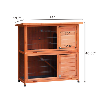Rabbit Hutch Outdoor, 2-Story Rabbit Cage Indoor with Run, Bunny Cage with 2 Removable No-Leak Trays, Pet Cages with Non-Slip Ramp, Waterproof Roof, Fence, for Small Animals