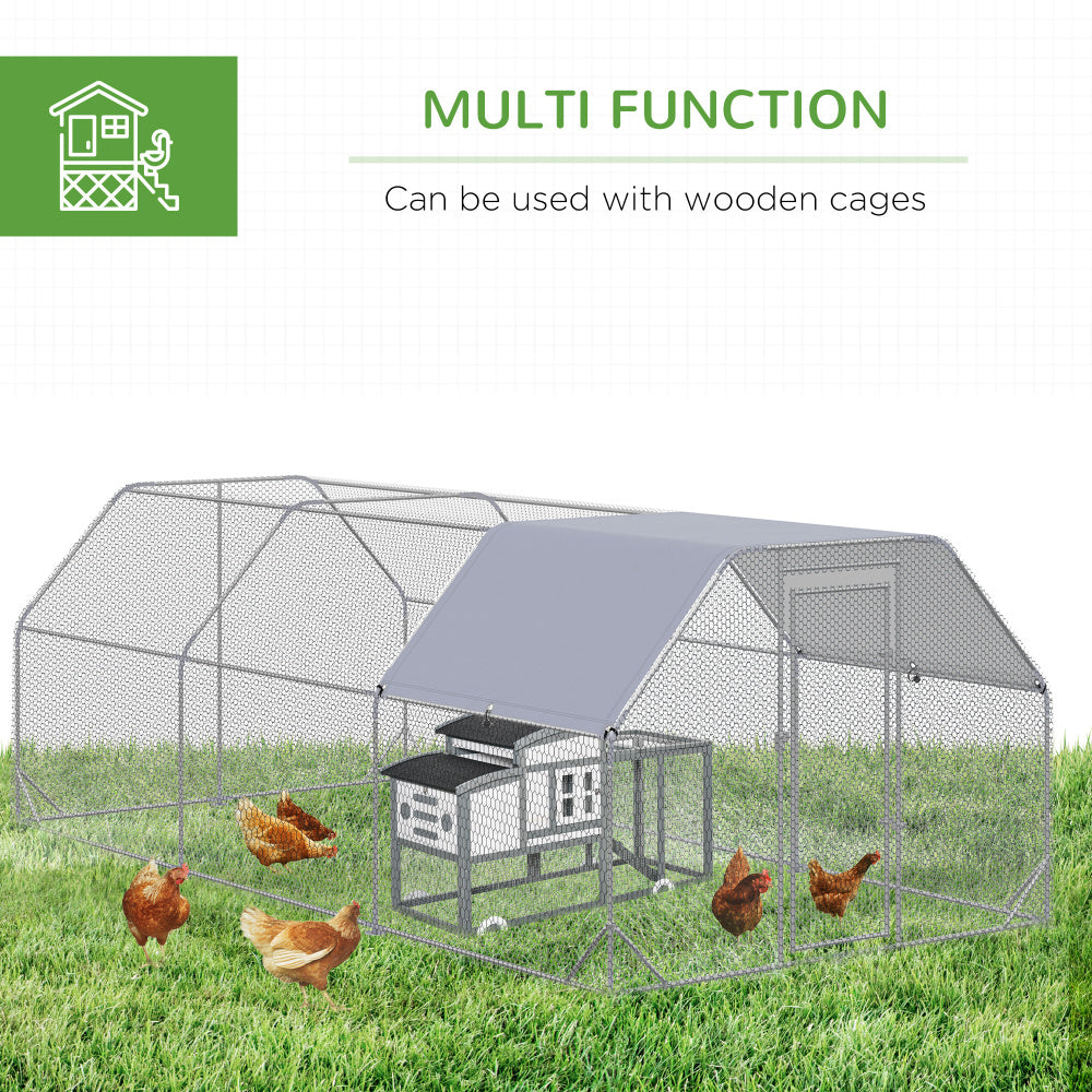 PawHut Large Chicken Coop Metal Chicken Run with Waterproof and Anti-UV Cover, Flat Shaped Walk in Fence Cage Hen House for Outdoor and Yard Farm Use, 1" Tube Diameter, 9.2' x 18.7' x 6.4'