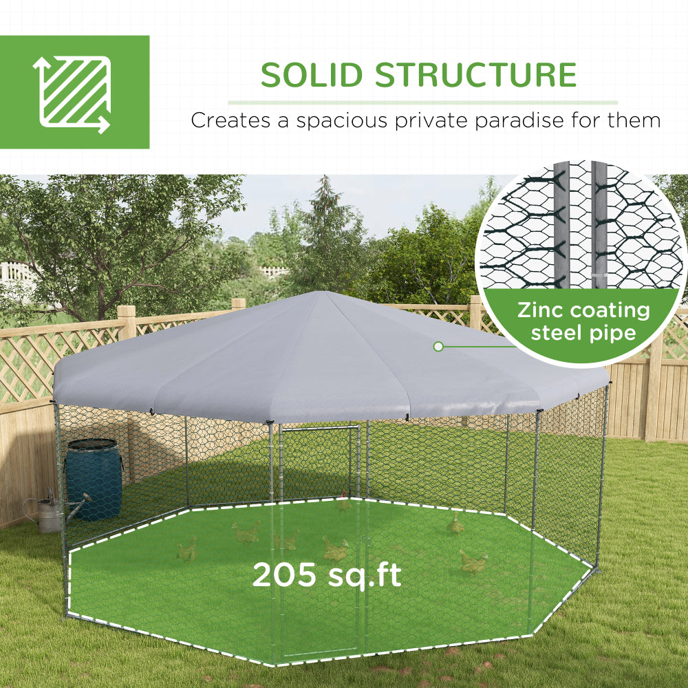 PawHut Large Metal Chicken Coop Chicken Run for Chicken, Ducks and Rabbits with Waterproof and Anti-UV Cover, Walk-in Poultry Cage Hen House for Outdoor and Yard Farm Use, 17' x 15.7' x 9'