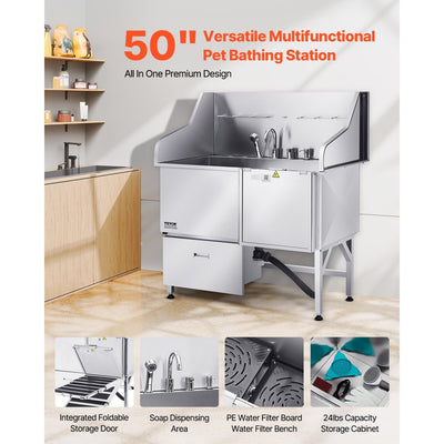 50 Inch Dog Grooming Bath Tub Stainless Steel w Ramp Faucet Showerhead