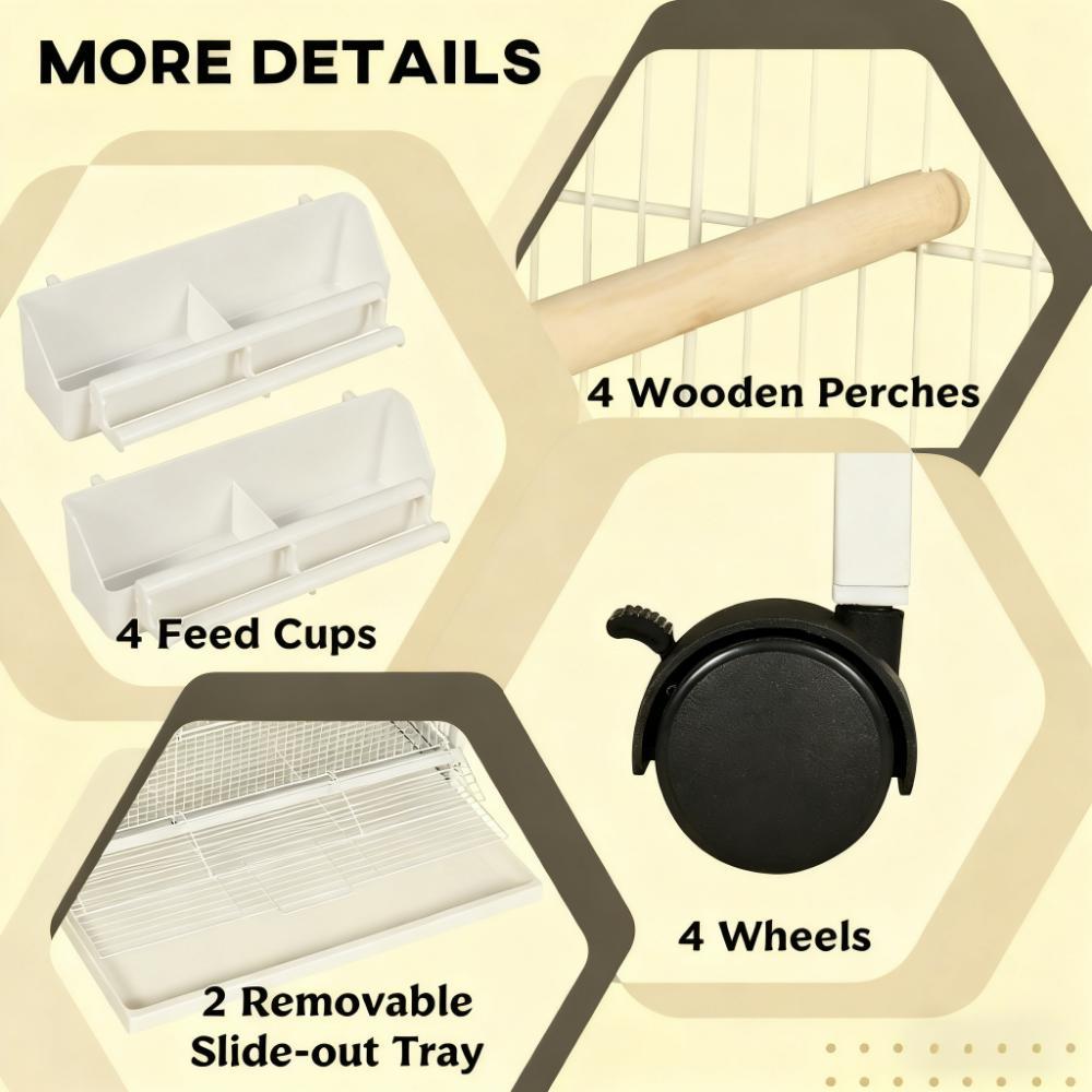 Convenient Bird Cage,Metal Bird Cage Feeder with Rolling Stand Perches Food Containers Doors Wheels