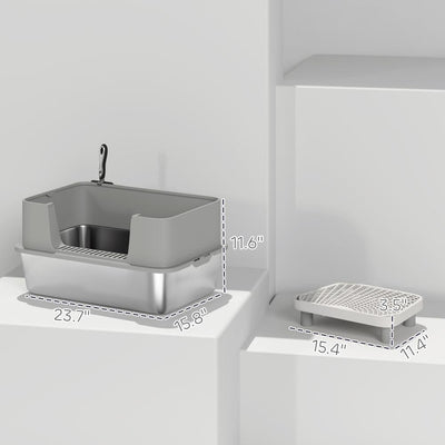 Stainless Steel Cat Litter Box with High Sides, Metal Cat Litter Box with Scoop