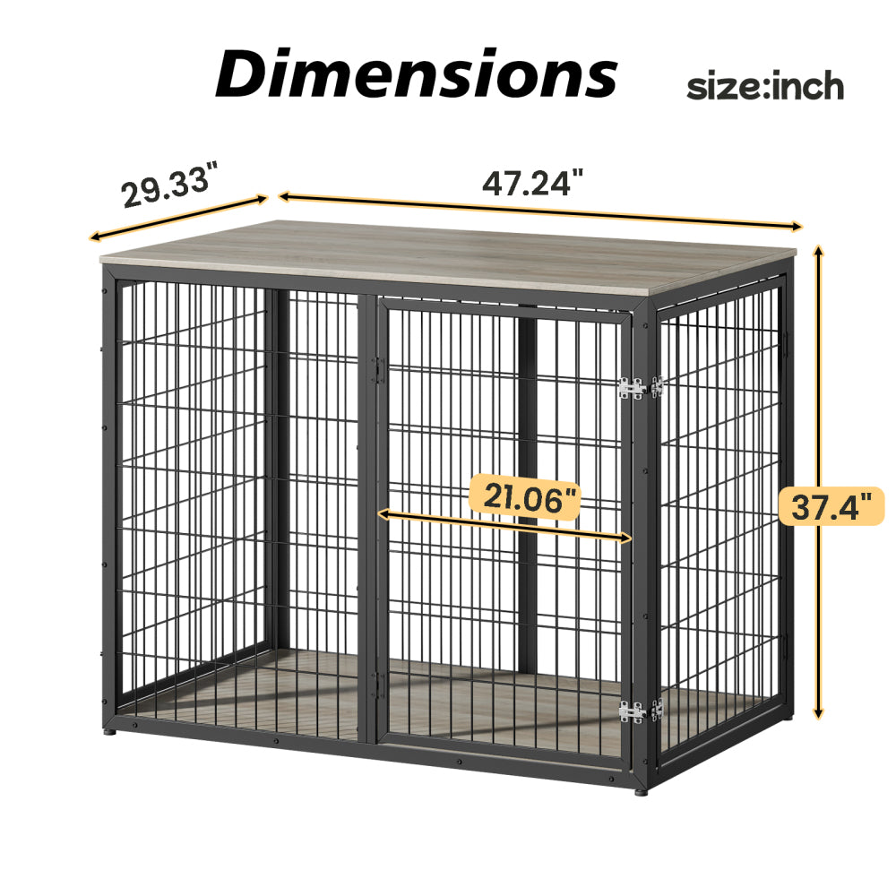 47'' Dog Crate Dog Cage Furniture with 3 Doors,for Large & Medium Dogs.Grey.