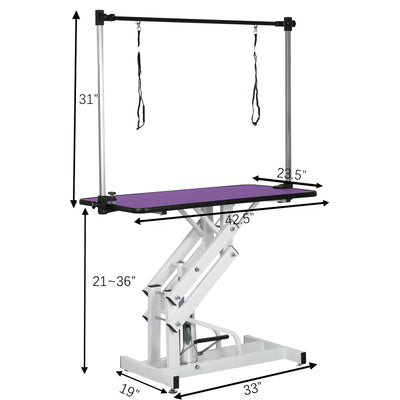 42.5INCH HYDRAULIC PET GROOMING TABLE WITH "H" ARM PURPLE