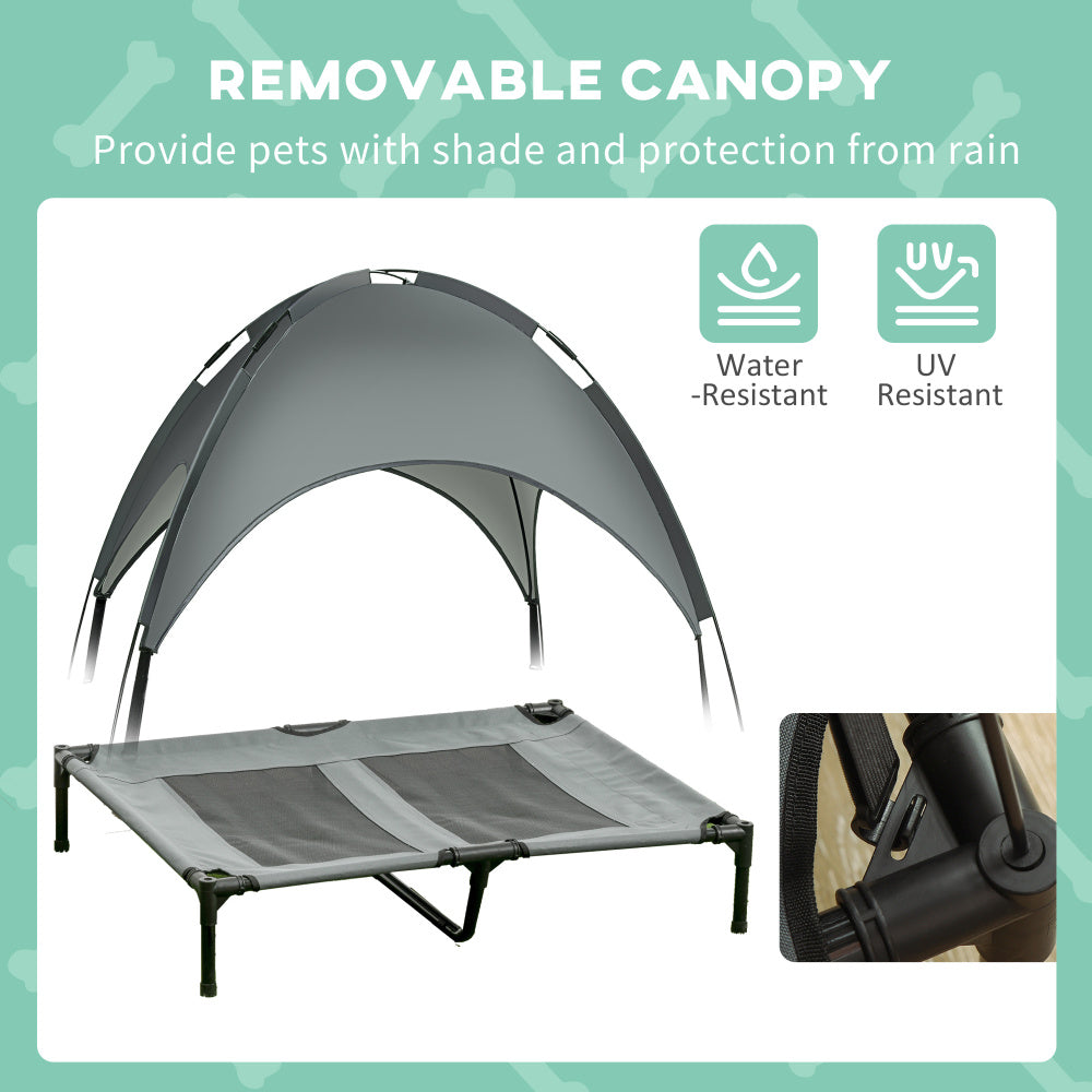 PawHut Elevated Portable Dog Cot Pet Bed with UV Protection Canopy Shade, 36 inch, Gray