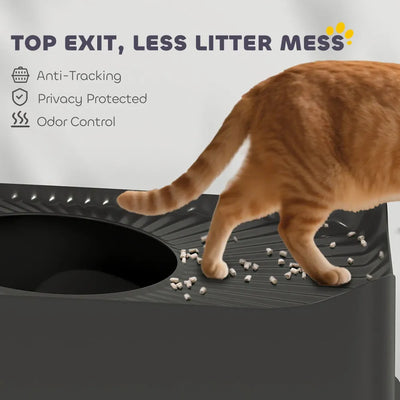 Cat Litter Box with Scoop, Top Entrance, Non-slip Pads