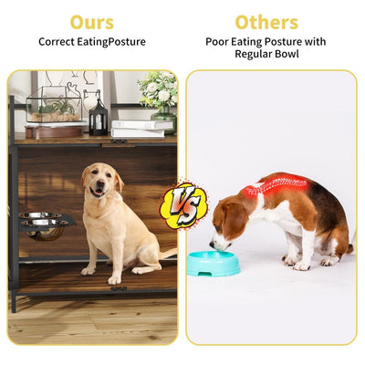 Furniture Style Large Dog Crate with 360° & Adjustable Raised Feeder for Dogs 48"