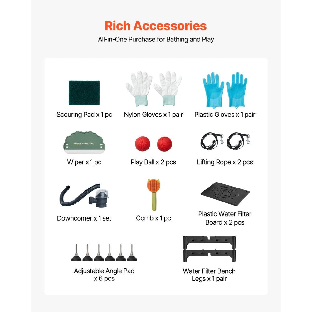 62 Inch Dog Grooming Bath Tub Stainless Steel w Ramp Water Filter Left