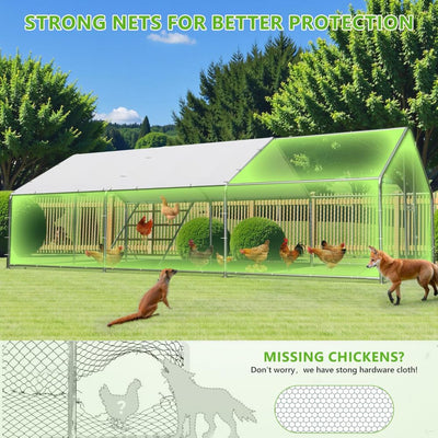 Large Metal Chicken Coop, 10x20x6.5FT Dome Chicken Runs for Yard with Cover, Walk in Chicken Coop with Roosting Perch