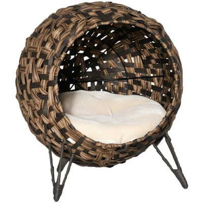 Elevated Hand-woven Braided Banana Leaf Kitten House Condo with Cushion,Weaved Cat Bed