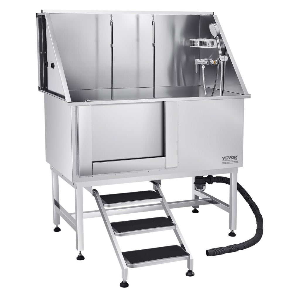 50 Inch Dog Grooming Bath Tub Stainless Steel w Stairs Water Filter Left