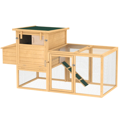Wooden Chicken Coop with Nesting Box, Removable Tray, Ramp Run, Natural Wood