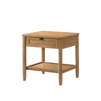 SunJet Vichy Single-Drawer Bedroom Nightstand with Shelf, Light Walnut
