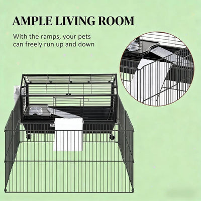 Rolling Metal Small Animal Hutch Cage,Small Pet Hutch,Spacious Pet House