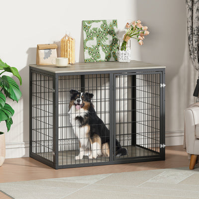47'' Dog Crate Dog Cage Furniture with 3 Doors,for Large & Medium Dogs.Grey.