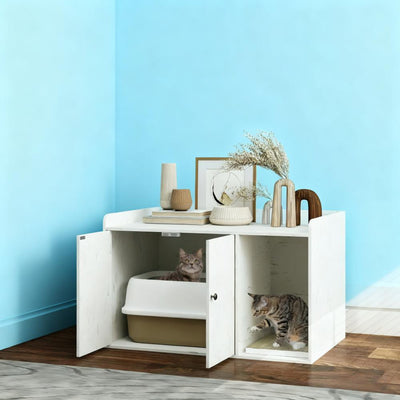 32" Cat Litter Box Enclosure with Scratching Mat, Cat Entrance