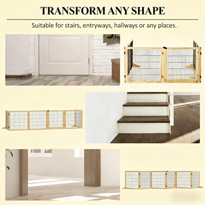 6-Panel Folding Dog,Wooden Pet Gate