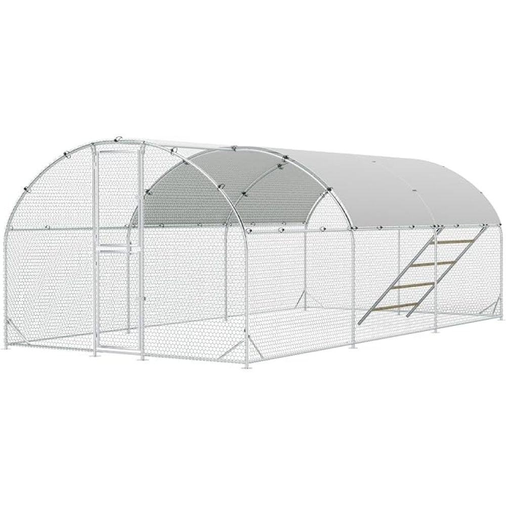 Large Metal Chicken Coop, 10x20x6.5FT Dome Chicken Runs for Yard with Cover, Walk in Chicken Coop with Roosting Perch