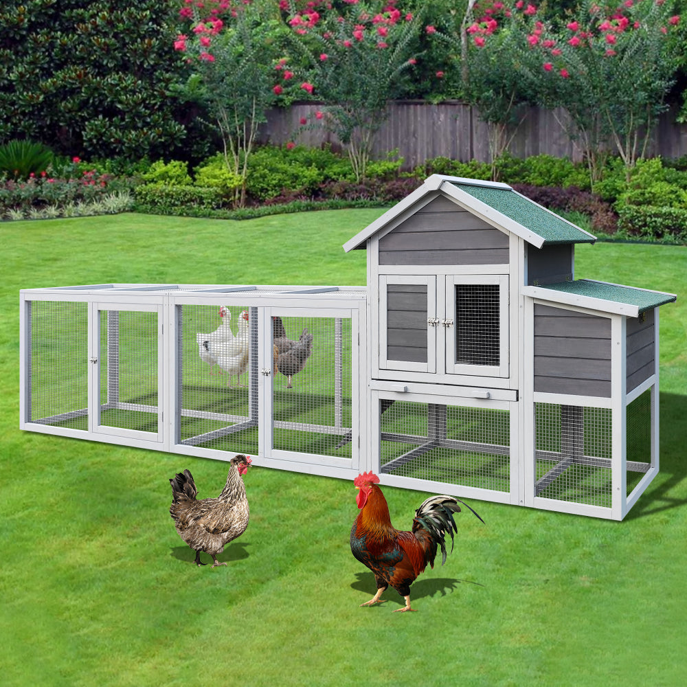 122" Large Gray Wood Chicken Coop Hen House Pet Rabbit Hutch Wooden Pet Cage Backyard with Nesting Box