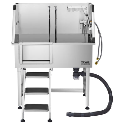 38" Dog Grooming Bath Tub Stainless Steel w/ Stairs Faucet Left Door