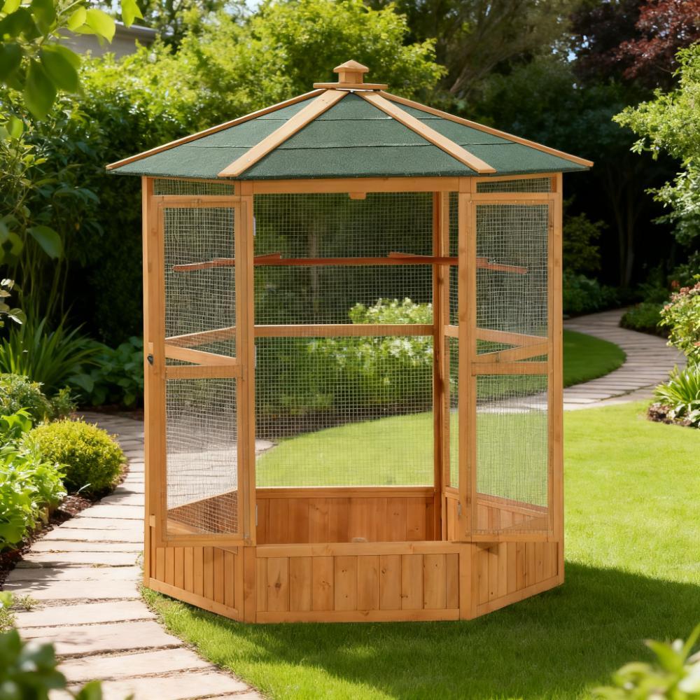 Bird Cage 69" Wooden Hexagonal Outdoor Aviary Flight Bird Cage