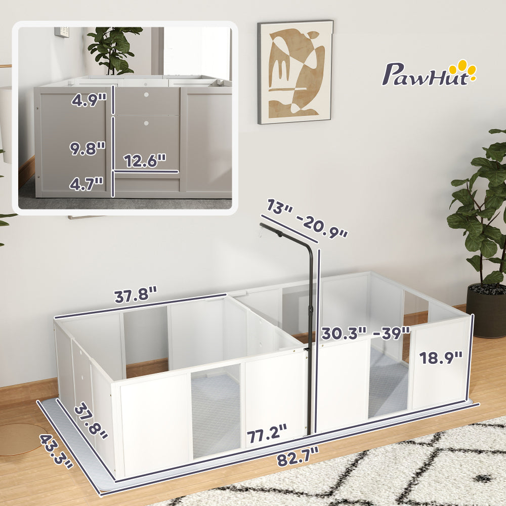 PawHut Whelping Box for Dogs, Newborn Puppy Supplies with Retractable Light Stand, Waterproof Pee Pad, Adjustable Height Door for Small and Medium Breed Dogs, 77" x 38"