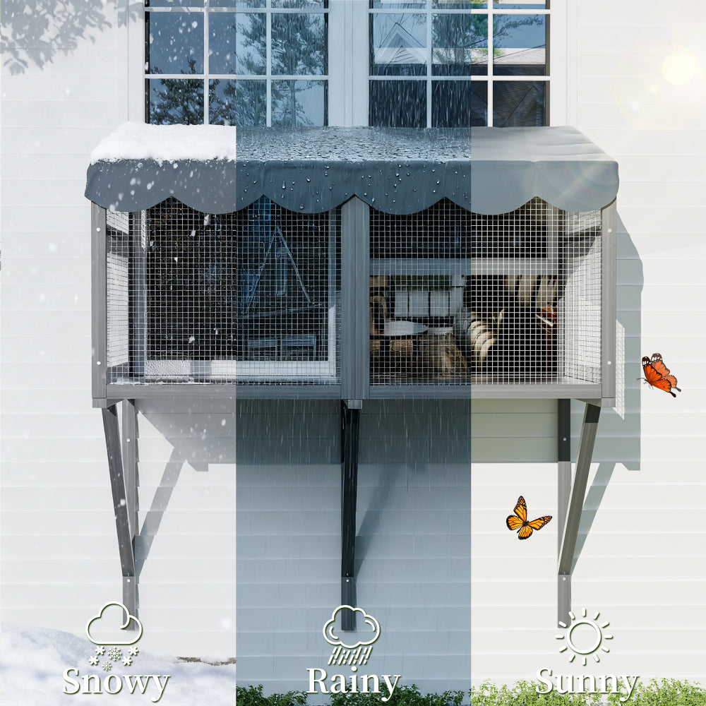 Cat Catio, Window Box Enclosure for Indoor Cats, Wooden Window Perch House, Expandable for Multi Kittens, Secure Comfortable Outdoor Haven for Pets