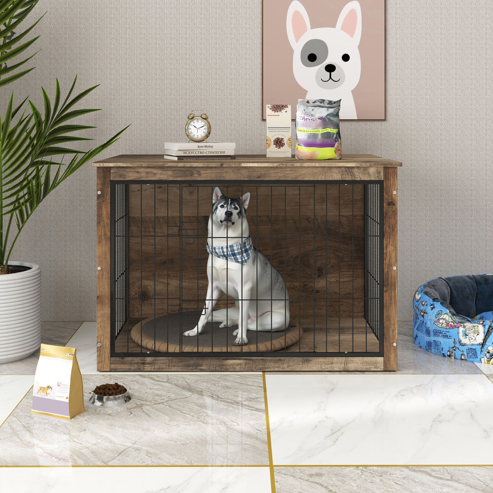 Dog Crate Furniture , Medium Wooden Dog Crate with Double Doors, Dog Furniture, Indoor Dog Kennel, Medium