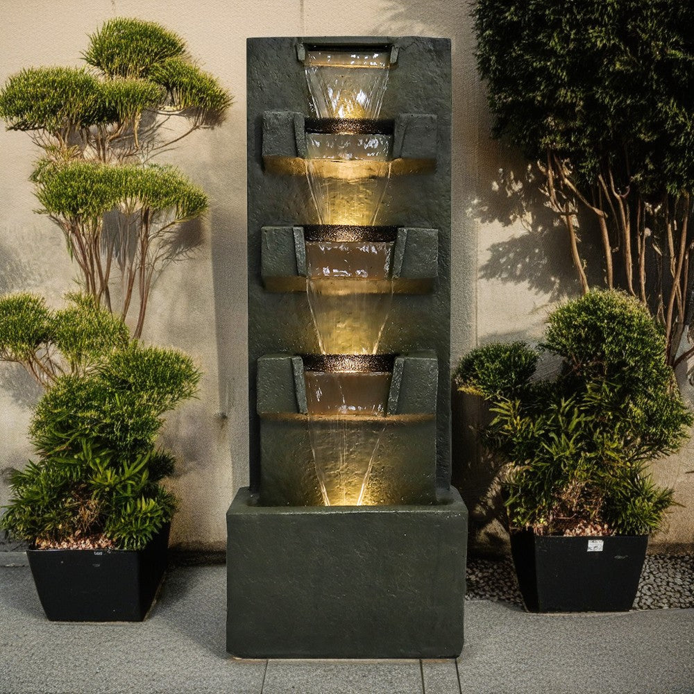 39,3 Zoll hoher moderner 5-stufiger Wasserbrunnen aus Beton