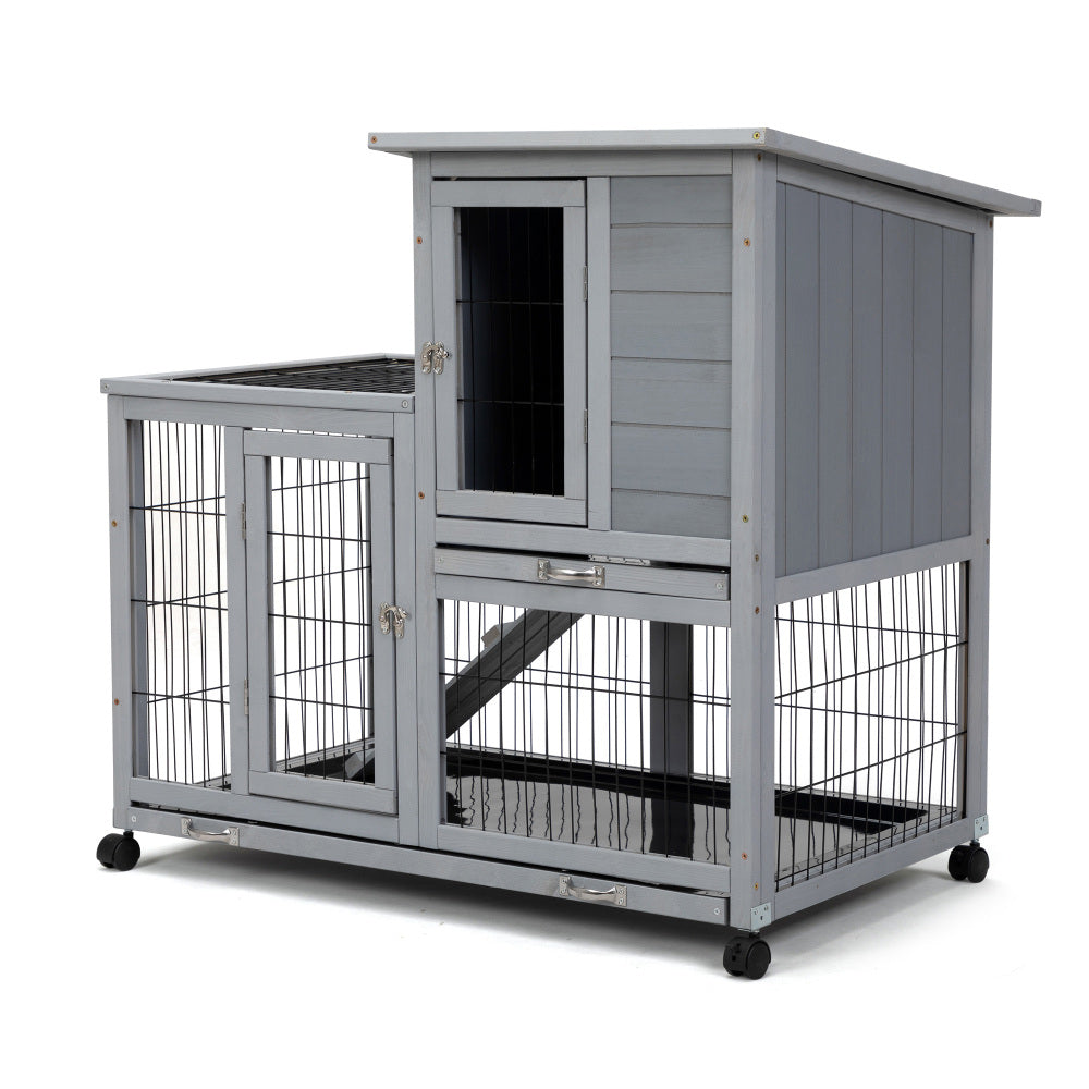 Detachable Rabbit Hutch with Removable Tray and Rolling Casters, Orange