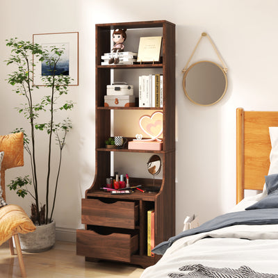 SunJet Night Stand with Bookshelf, Night Stand with 2 Storage Drawers for Bedroom
