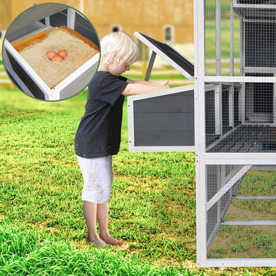 Chicken Coop with Chicken Run, Chicken Coops for 10 Chickens Outdoor with Nesting Boxes , Wooden Walk-in Chicken House with Pull Out Trays , Garden Backyard Cage (95''X80''X83'')