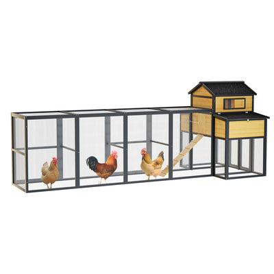 150" Black Large Wooden Chicken Coop Outdoor Hen House with Run and Nesting Boxes, Pull-Out Tray, Sliding Door, Predator-Proof Wire Mesh for 4-6 Chicken