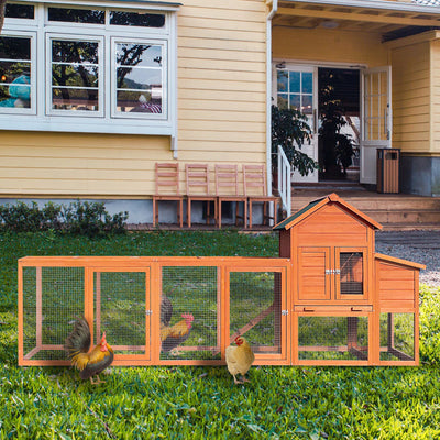 122"Large Wooden Chicken Coop,Outdoor Hen House with Nesting Box ,Wire Fence Poultry Cage