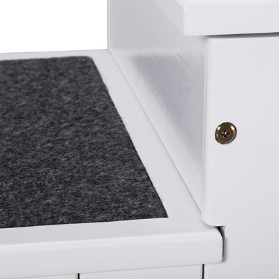 PawHut 3 Step Wooden Carpeted Non Slip Pet Stairs Ramp for Cats and Small Dogs - White