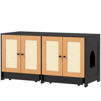 Cat Litter Box Enclosure w/ 2 Cabinets for 2 Cats or Kittens