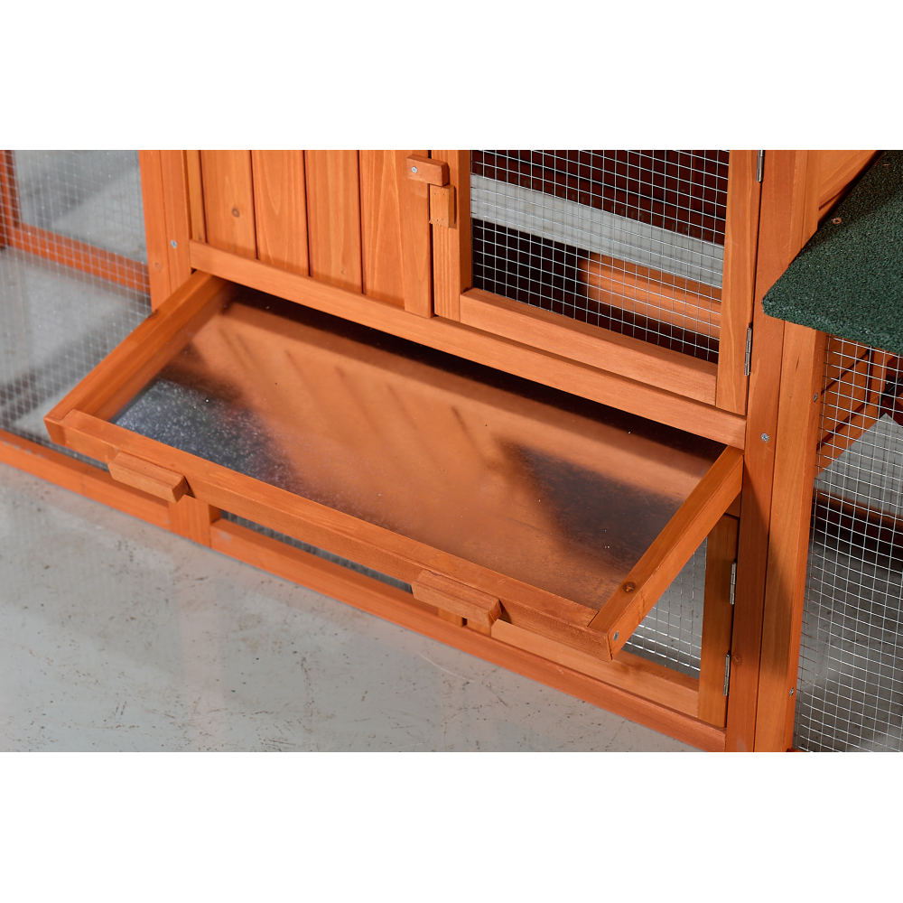 Large Wooden Rabbit Hutch, Outdoor Bunny Cage with Spacious Run, Waterproof Asphalt Roof, Pull-Out Tray and Ramp, Fir Wood Pet House for Rabbits, Chickens and Small Animals (Brown & Green)