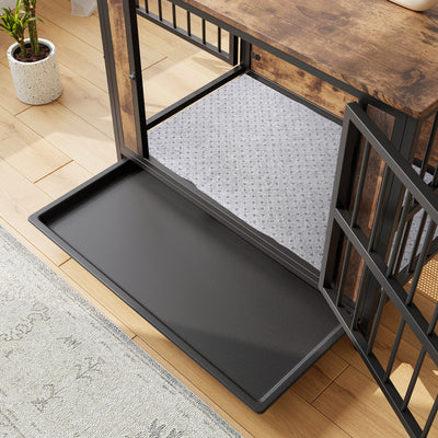 Dog Crate Furniture, Wooden Dog Crate Table, 32.8" Dog Kennel with 2 Sliding Doors and Thick Iron Door Frame, Decorative Pet Crate House for Medium/Small Dog Indoor Use(Rustic Brown)