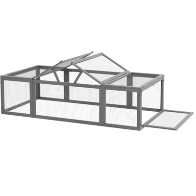 Large Wooden Rabbit Hutch Habitat Enclosure Outdoor Run and Lockable Doors , Gray