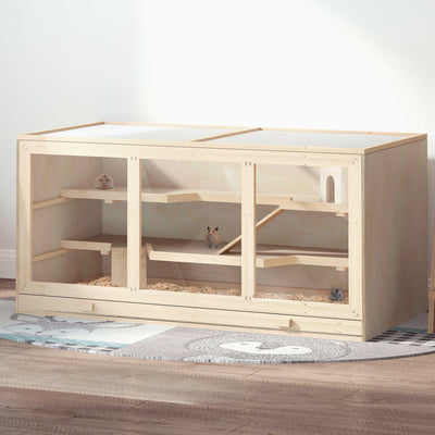 PawHut Extra Large Wooden Hamster Cage, Gerbil Cage, and Other Small Animal Habitat, Hamster Habitat with Opening Roof, Hut, Ramps, Natural