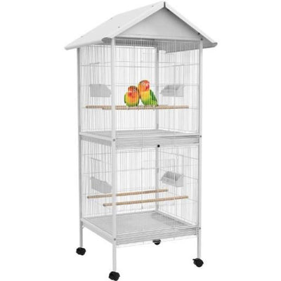 Convenient Bird Cage,Metal Bird Cage Feeder with Rolling Stand Perches Food Containers Doors Wheels